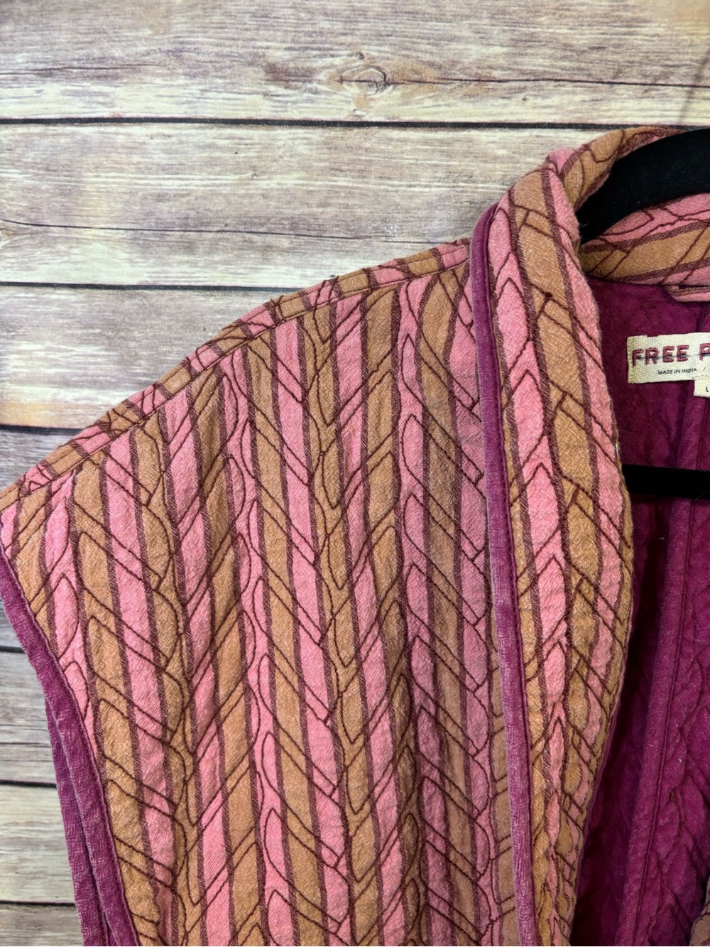 Free People Sunrise Quilted Vest Jacket stripped Piping tie waist Size Large - Picture 6 of 12